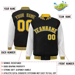 Black and Gold Raglan Varsity Full-Snap Letterman Jacket 2