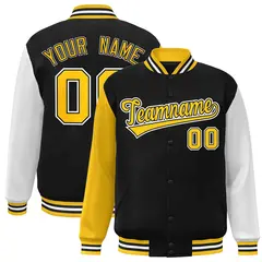 Black and Gold Raglan Varsity Full-Snap Letterman Jacket 1