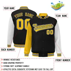 Black and Gold Raglan Varsity Full-Snap Letterman Jacket 2