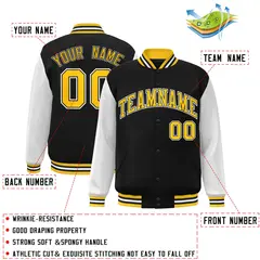 Black and Gold Raglan Varsity Full-Snap Letterman Jacket 2