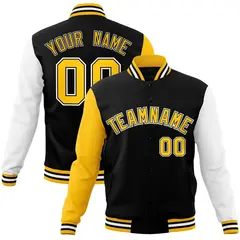 Black and Gold Raglan Varsity Full-Snap Letterman Jacket