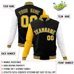 Black and Gold Raglan Varsity Full-Snap Letterman Jacket 4