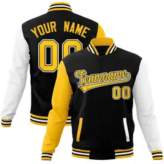 Black and Gold Raglan Varsity Full-Snap Letterman Jacket