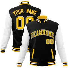 Black and Gold Raglan Varsity Full-Snap Letterman Jacket