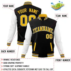 Black and Gold Raglan Varsity Full-Snap Letterman Jacket 4