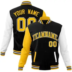Black and Gold Raglan Varsity Full-Snap Letterman Jacket 1