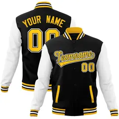 Black and Gold Raglan Varsity Full-Snap Letterman Jacket 1