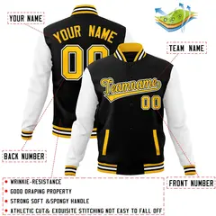 Black and Gold Raglan Varsity Full-Snap Letterman Jacket 4