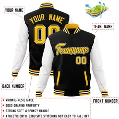 Black and Gold Raglan Varsity Full-Snap Letterman Jacket 4