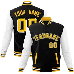 Black and Gold Raglan Varsity Full-Snap Letterman Jacket 1