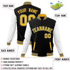 Black and Gold Raglan Varsity Full-Snap Letterman Jacket 4