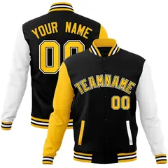 Black and Gold Raglan Varsity Full-Snap Letterman Jacket 1