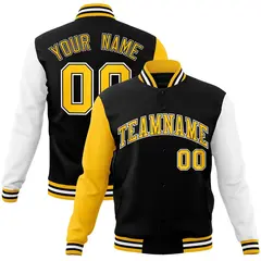 Black and Gold Raglan Varsity Full-Snap Letterman Jacket 1