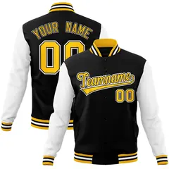 Black and Gold Raglan Varsity Full-Snap Letterman Jacket 1