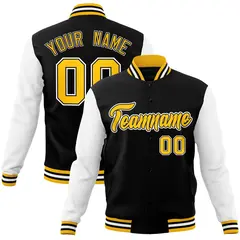 Black and Gold Raglan Varsity Full-Snap Letterman Jacket