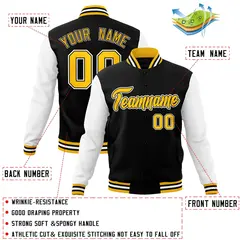 Black and Gold Raglan Varsity Full-Snap Letterman Jacket 4