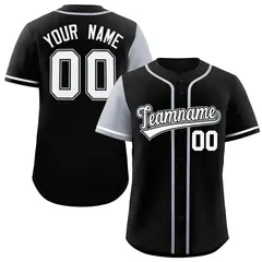 Black and Silver Raglan Sleeves Baseball Jersey