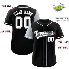 Black and Silver Raglan Sleeves Baseball Jersey 2