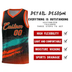 Black Aqua and Orange Graffiti Pattern Basketball Jersey 2