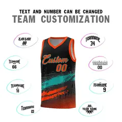 Black Aqua and Orange Graffiti Pattern Basketball Jersey 4