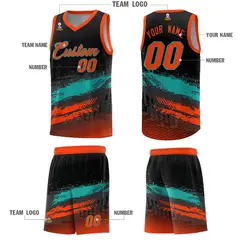 Black Aqua and Orange Graffiti Pattern Basketball Jersey 5