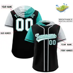 Black Aqua and Silver Split Raglan Baseball Hoodie Jersey 2
