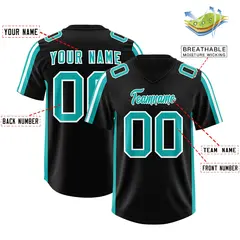 Black Aqua and White Side Stripe Authentic Football Jersey 2