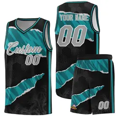 Black Aqua-Black Tear Graffiti Pattern Basketball Jersey 1