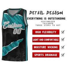 Black Aqua-Black Tear Graffiti Pattern Basketball Jersey 2