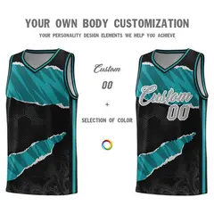 Black Aqua-Black Tear Graffiti Pattern Basketball Jersey 3