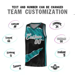 Black Aqua-Black Tear Graffiti Pattern Basketball Jersey 4