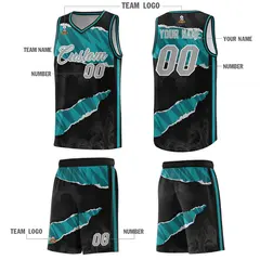 Black Aqua-Black Tear Graffiti Pattern Basketball Jersey 5
