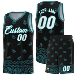 Black Aqua Cashew Pattern Basketball Jersey 1