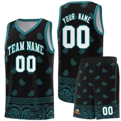 Black Aqua Cashew Pattern Basketball Jersey 15