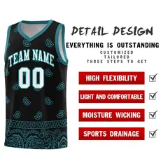 Black Aqua Cashew Pattern Basketball Jersey 16