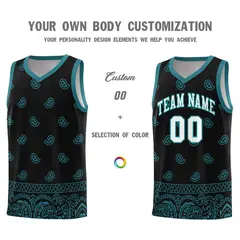 Black Aqua Cashew Pattern Basketball Jersey 17
