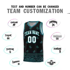 Black Aqua Cashew Pattern Basketball Jersey 18