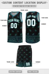 Black Aqua Cashew Pattern Basketball Jersey 19