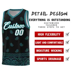 Black Aqua Cashew Pattern Basketball Jersey 2