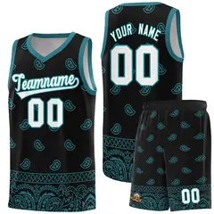 Black Aqua Cashew Pattern Basketball Jersey 22