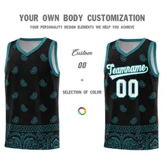 Black Aqua Cashew Pattern Basketball Jersey 24