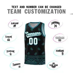 Black Aqua Cashew Pattern Basketball Jersey 25