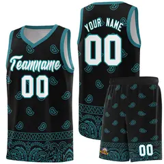 Black Aqua Cashew Pattern Basketball Jersey 29