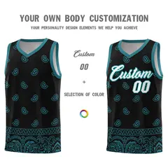 Black Aqua Cashew Pattern Basketball Jersey 3