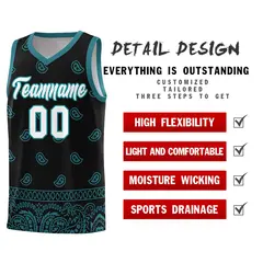 Black Aqua Cashew Pattern Basketball Jersey 30