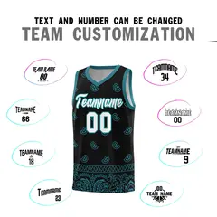 Black Aqua Cashew Pattern Basketball Jersey 32