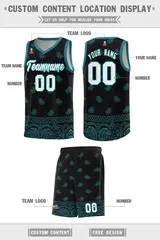 Black Aqua Cashew Pattern Basketball Jersey 33