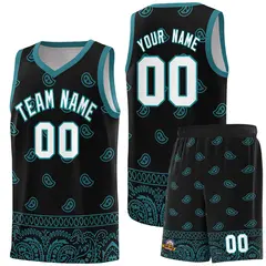 Black Aqua Cashew Pattern Basketball Jersey 36