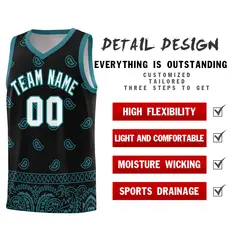 Black Aqua Cashew Pattern Basketball Jersey 37