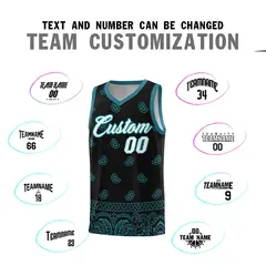 Black Aqua Cashew Pattern Basketball Jersey 4